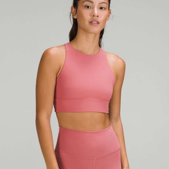Lululemon Sports Energy Bra Top, High-neck Longline, Dusty Rose, Size 4. - Picture 4 of 4